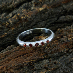 Yuki red gemstone silver ring with six small red gemstones set in sterling silver band