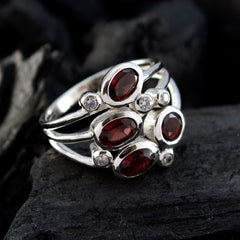 Aisha Red Gemstone Statement Ring with Silver Accents