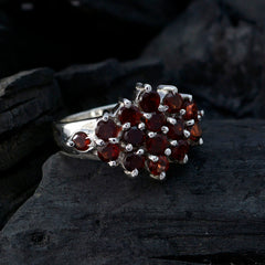 Saanvi red gemstone statement ring with multiple deep red stones set in silver band
