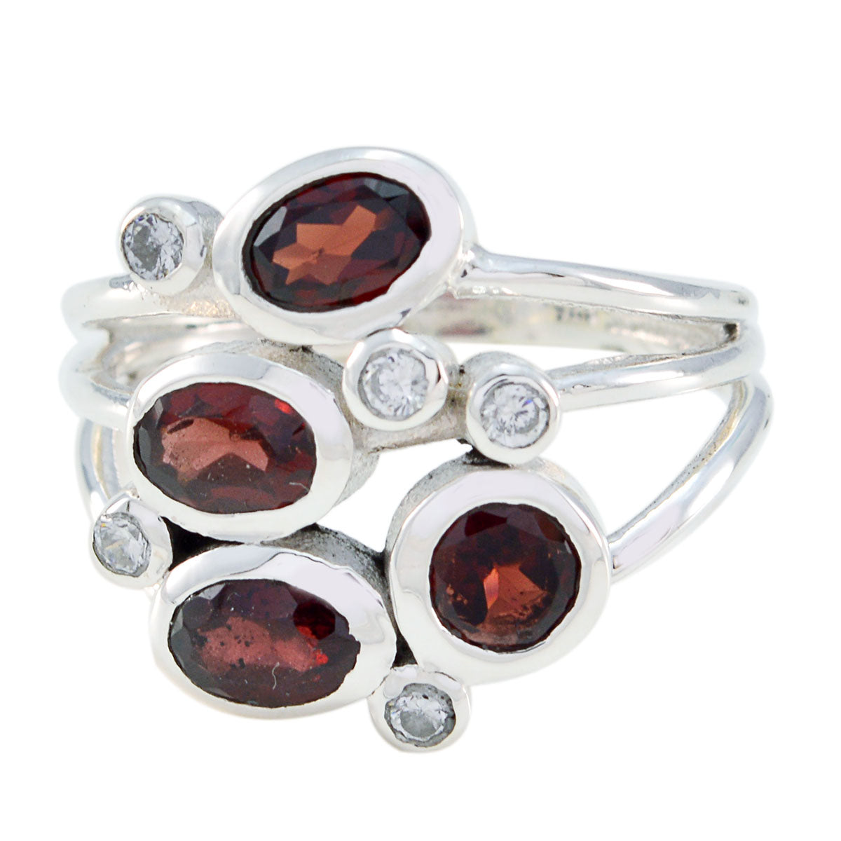 Aisha Red Gemstone Statement Ring with Silver Accents Garnet Red