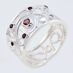 Kristine silver ring with intricate design featuring multiple small red gemstones red gemstone statement ring