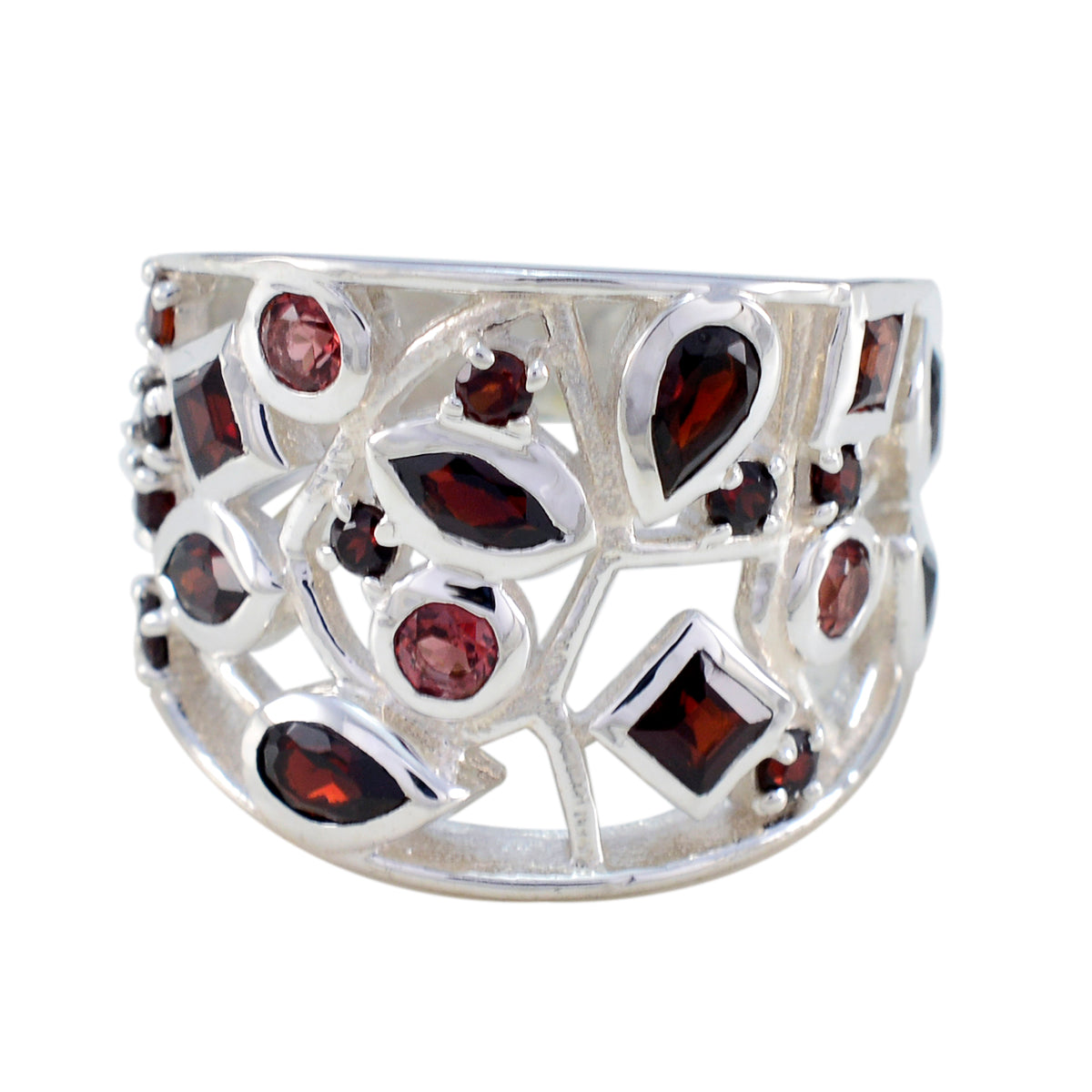 Alejandra Red Gemstone Statement Ring Silver Design Garnet Red