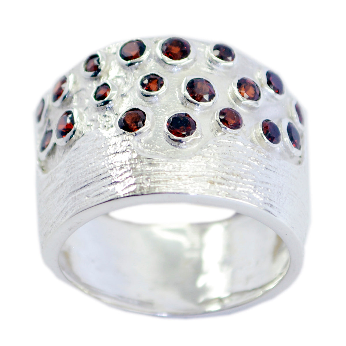 Ananya Red Gemstone Statement Ring in Silver Tone Garnet Red