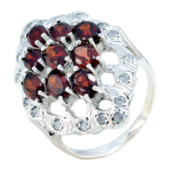 Pauline red gemstone statement ring with multiple oval red stones set in silver band