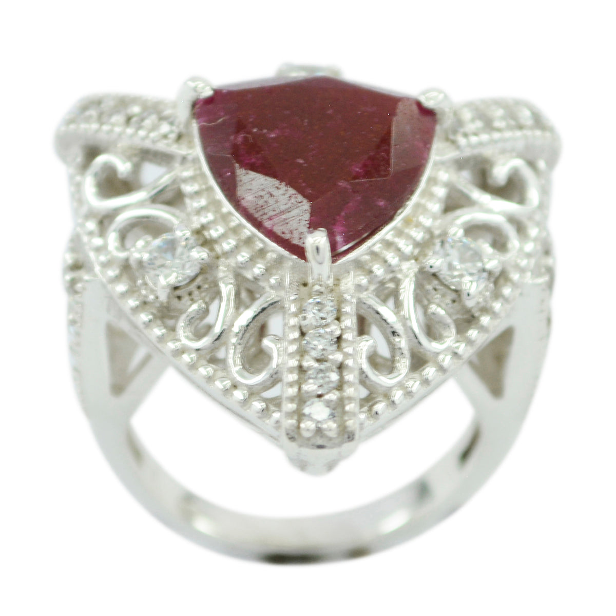 Camila Red Gemstone Statement Ring with Silver Detail Indian Ruby Red