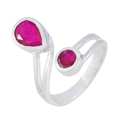 Hannah sterling silver red gemstone toi et moi ring with pear and round red stones open bypass design