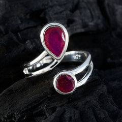 Hannah red gemstone toi et moi ring sterling silver open band with pear and round cabochon stones