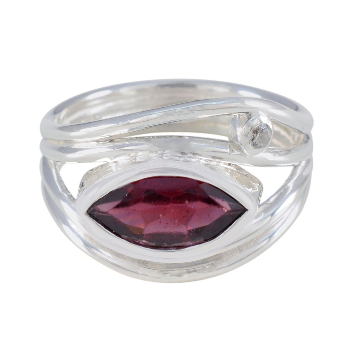 Teresa red gemstone toi et moi ring with marquise cut red stone and silver band