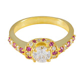 Soo-jin Red Halo Engagement Ring Gold Plated Gemstone Ruby CZ Red