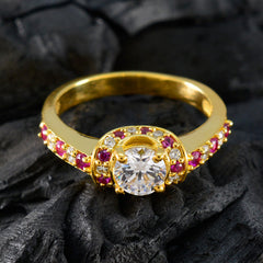 Soo-jin Red Halo Engagement Ring Gold Plated Gemstone