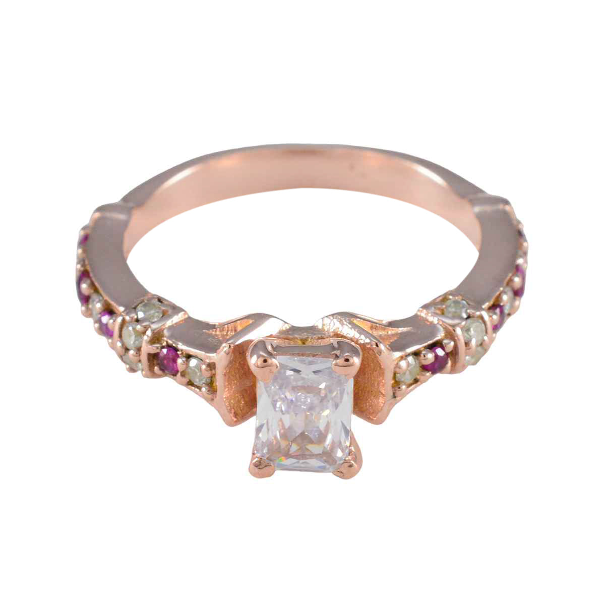Cecilia Red Halo Engagement Ring with Rose Gold Detail Ruby CZ Red