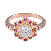 Seo-yeon Red Halo Gemstone Ring Rose Gold Statement Ruby CZ Red