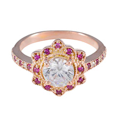 Seo-yeon Red Halo Gemstone Ring Rose Gold Statement Ruby CZ Red