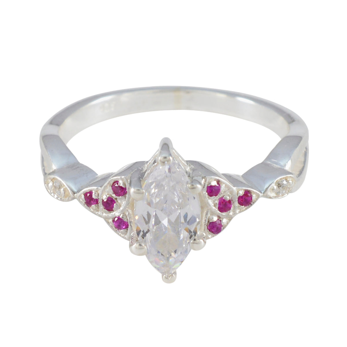 Saanvi Red Halo Gemstone Ring with Silver Band Ruby CZ Red
