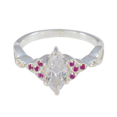 Saanvi Red Halo Gemstone Ring with Silver Band Ruby CZ Red
