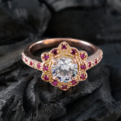 Seo-yeon Red Halo Gemstone Ring Rose Gold Statement