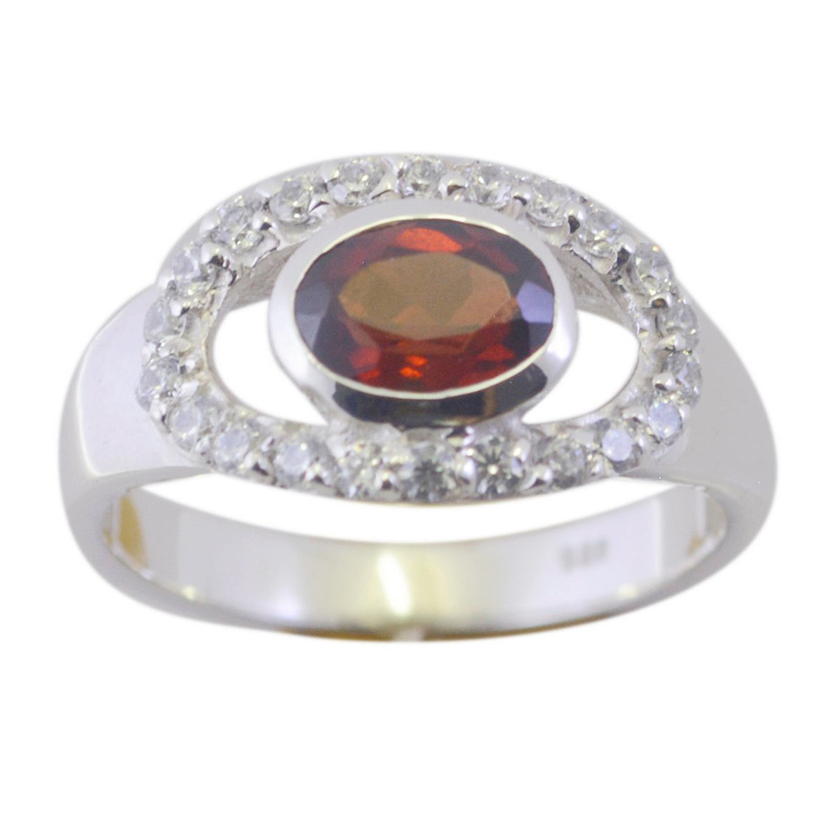 Yuki Red Halo Gemstone Ring with Sparkling Accents Garnet Red