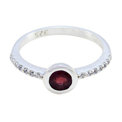 Ling Red Halo Gemstone Ring with Sterling Silver Band Garnet Red
