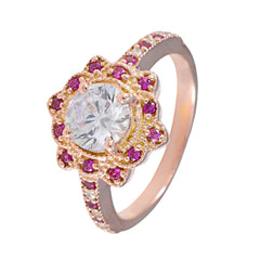 Seo-yeon Red Halo Gemstone Ring Rose Gold Statement