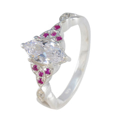 Saanvi Red Halo Gemstone Ring with Silver Band
