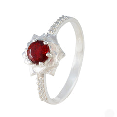 Putri Red Halo Gemstone Ring with Sparkling Silver Band