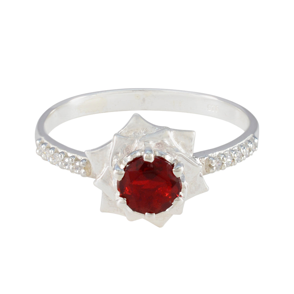 Putri Red Halo Gemstone Ring with Sparkling Silver Band Ruby CZ Red