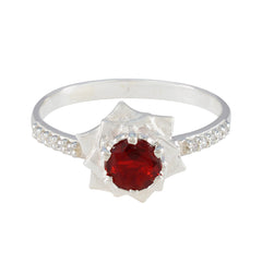 Putri Red Halo Gemstone Ring with Sparkling Silver Band Ruby CZ Red