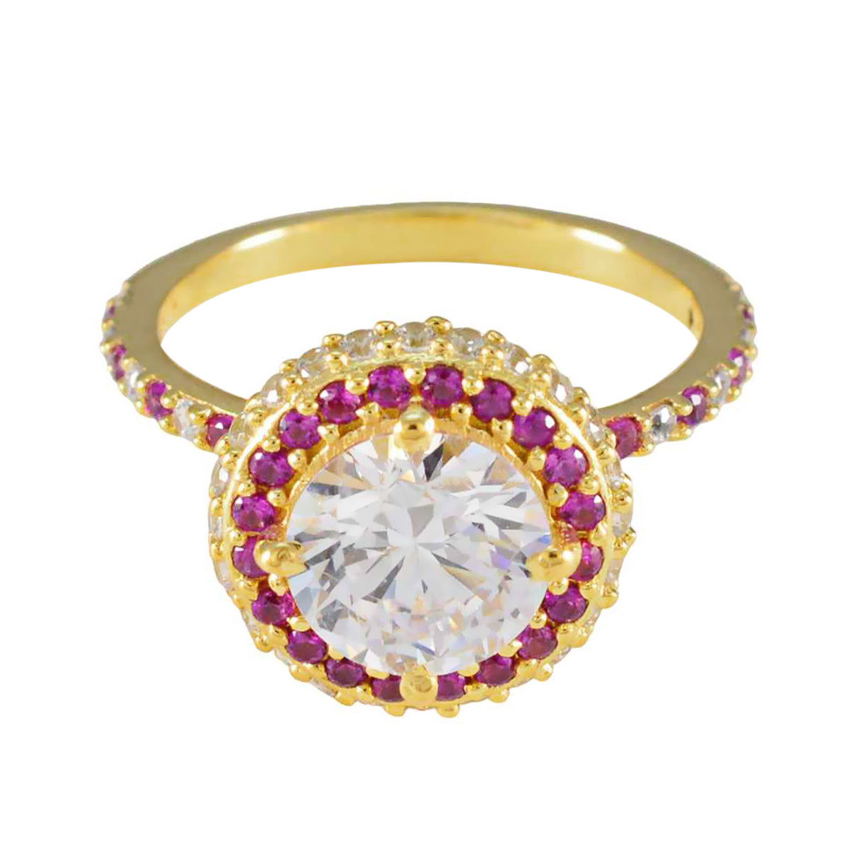 Aisha Elegant Red Halo Ring for Women Gold Jewelry Ruby CZ Red