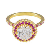 Aisha Elegant Red Halo Ring for Women Gold Jewelry Ruby CZ Red