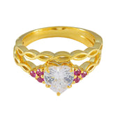 Saanvi gold ring with heart-shaped clear stone and red halo ring for women design