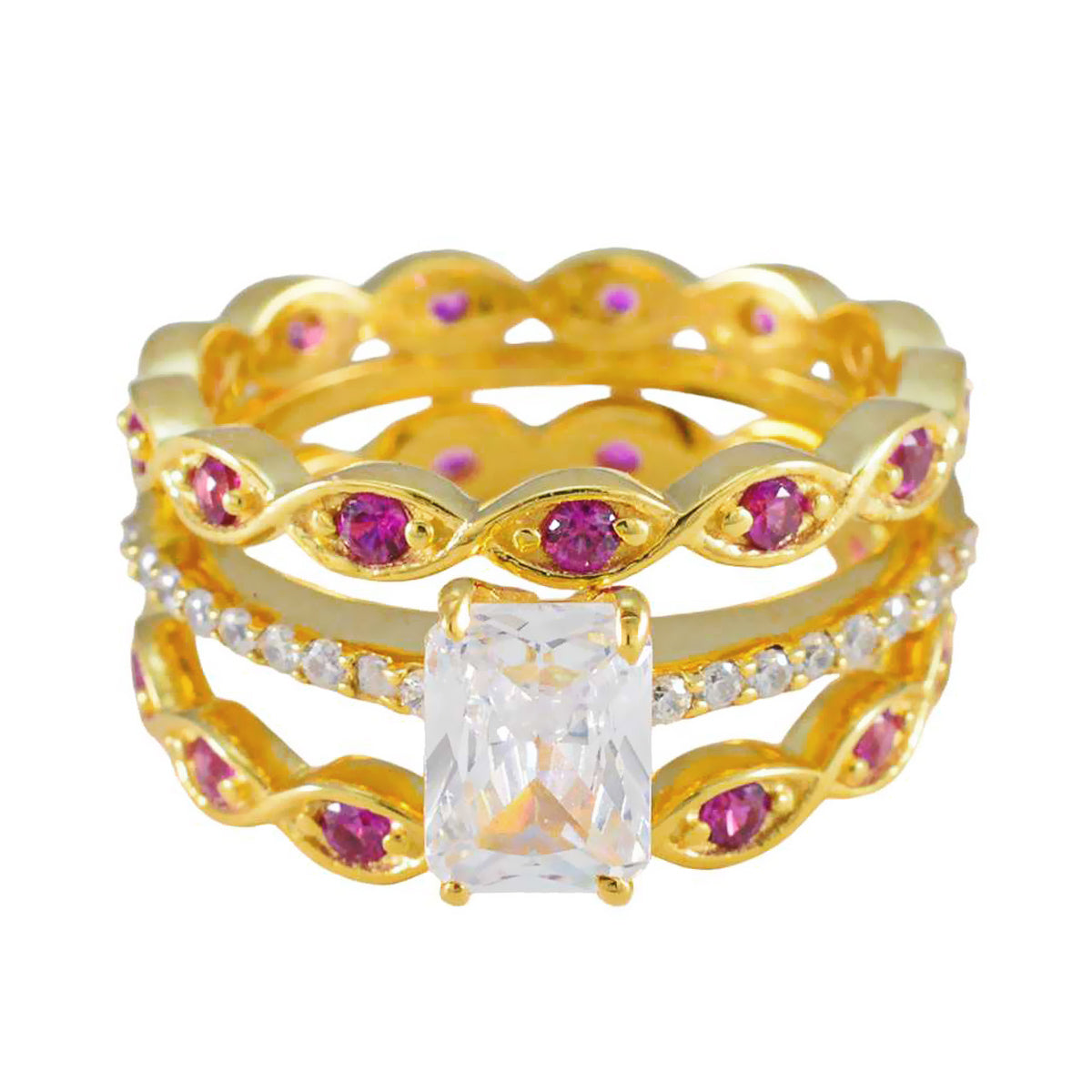 Hana Red Halo Ring for Women Gold Gemstone Band Ruby CZ Red