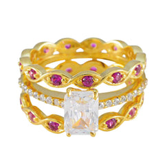 Hana Red Halo Ring for Women Gold Gemstone Band Ruby CZ Red