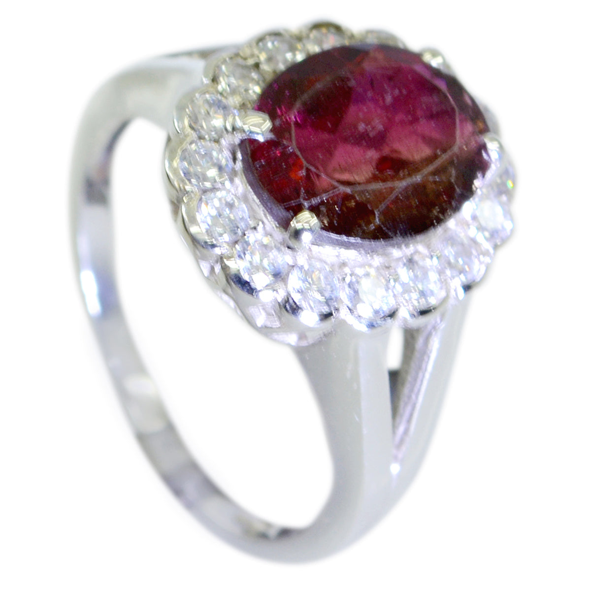 Gabriela Red Halo Ring for Women with Gemstone Glow Garnet Red