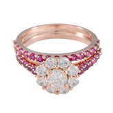 Amelia Red Halo Ring for Women with Rose Gold Ruby CZ Red