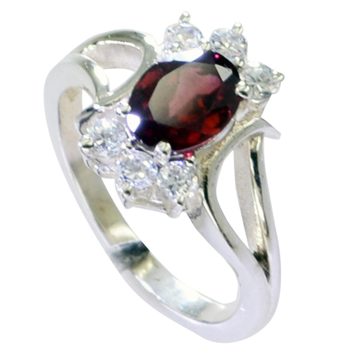 Clara Red Halo Ring for Women with Sparkling Stones Garnet Red