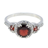 Maria red halo ring for women with round deep red center stone halo and pave clear stones
