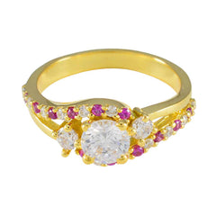 Eliza Red Halo Ring with Gold Plated Design Ruby CZ Red