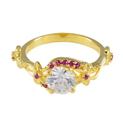 Maria Red Halo Wedding Ring with Floral Gold Design Ruby CZ Red