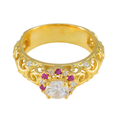 Greta Red Halo Wedding Ring with Gold Finish Ruby CZ Red