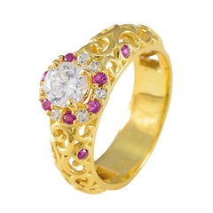 Greta Red Halo Wedding Ring with Gold Finish
