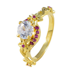Maria Red Halo Wedding Ring with Floral Gold Design