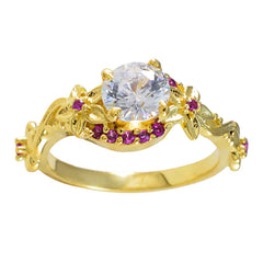 Maria Red Halo Wedding Ring with Floral Gold Design