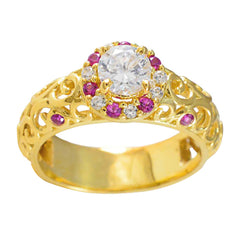 Greta Red Halo Wedding Ring with Gold Finish