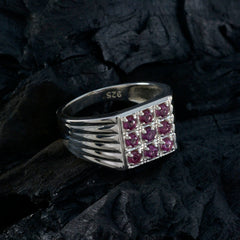 Bianca silver ring featuring nine red stones arranged in a square pattern red navratna ring