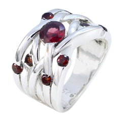Mariana silver ring featuring red navratna ring for women with multiple red gemstones