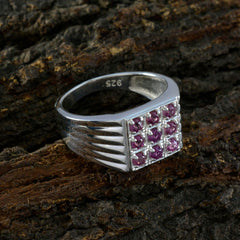Bianca silver ring featuring nine red stones arranged in a grid pattern red navratna ring