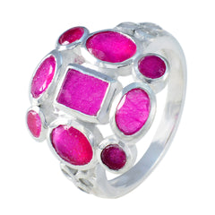 Eva elegant silver ring featuring multiple red stones in a unique design red navratna ring