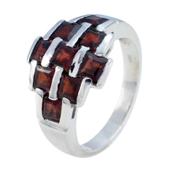 Paula red navratna ring with square red gemstones set in silver band