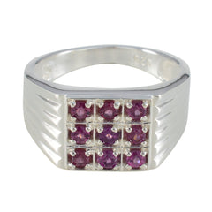 Bianca silver ring featuring nine red navratna ring stones set in a square pattern