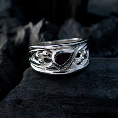 Victoria Red Solitaire Gemstone Ring with Silver Design